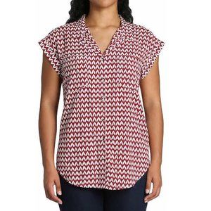 NWT Jach's New York Women's Short Sleeve V Neck Blouse Red Size M $45 3HL61
